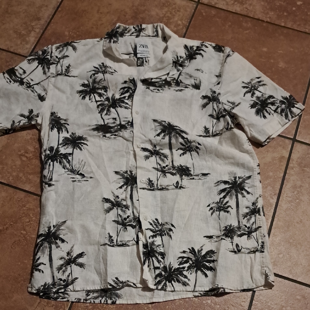 Zara Black and White Palm Print Shirt